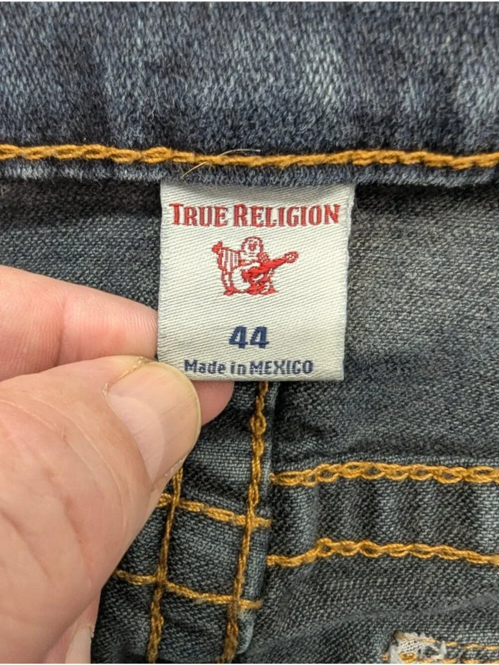 True Religion Ricky Relaxed Straight Jeans Mens 44x34 Blue Dark Stretch Denim